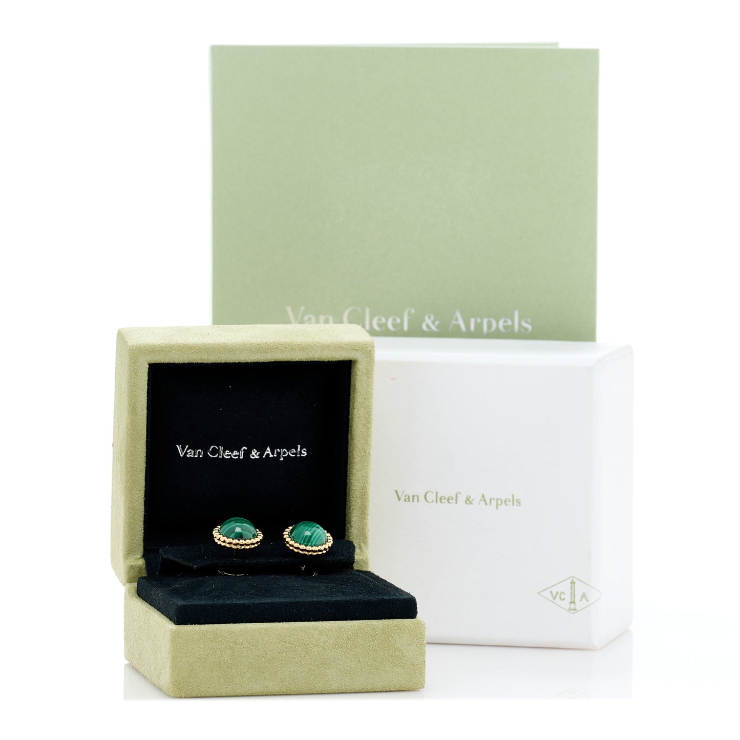 18K Yellow Gold Malachite Perlee Couleurs Earrings