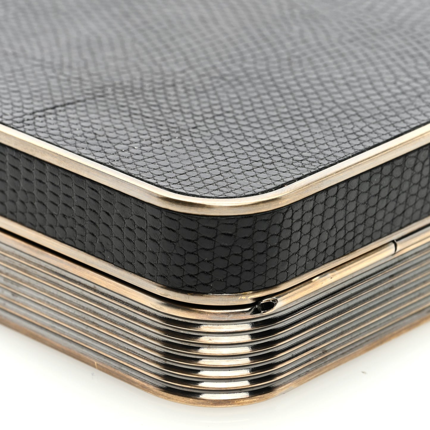 Lizard Metal Box Clutch Black Gold