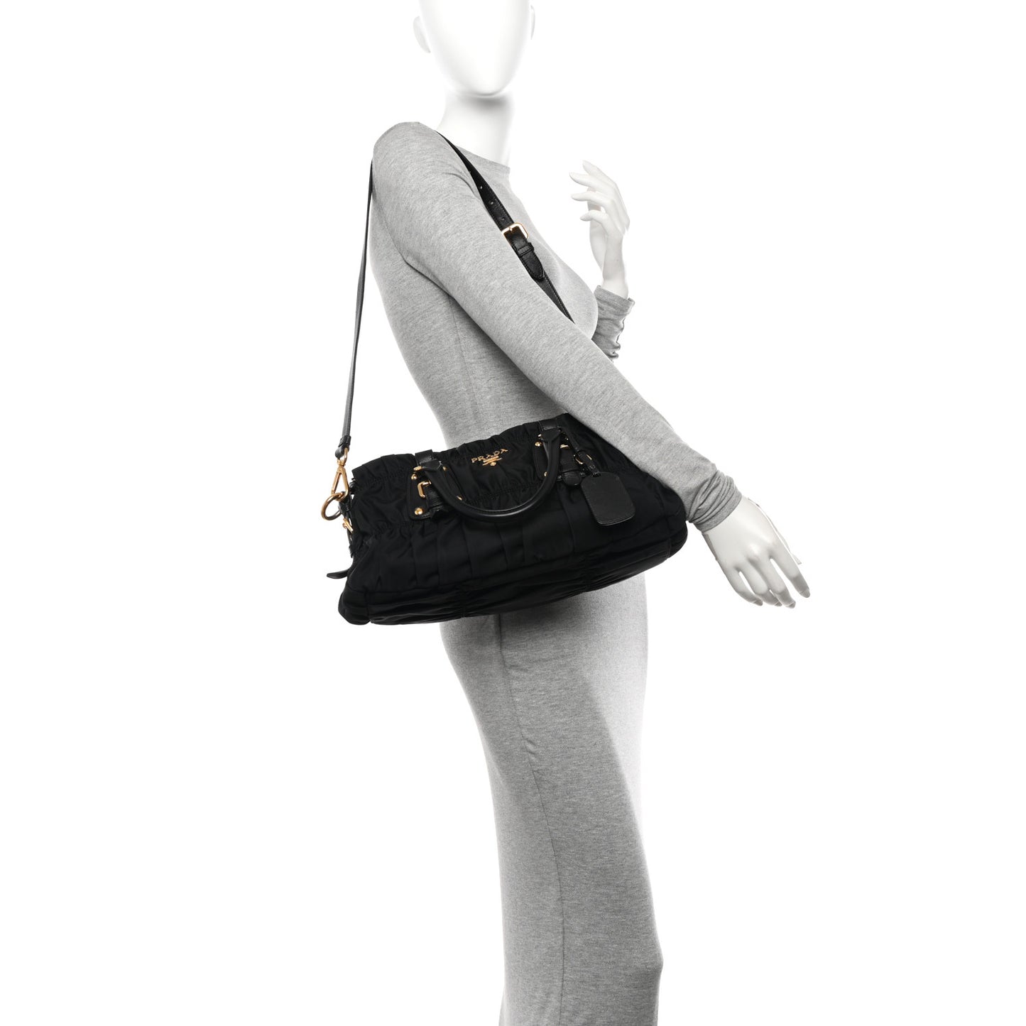Tessuto Nylon Gaufre Shopping Satchel Black