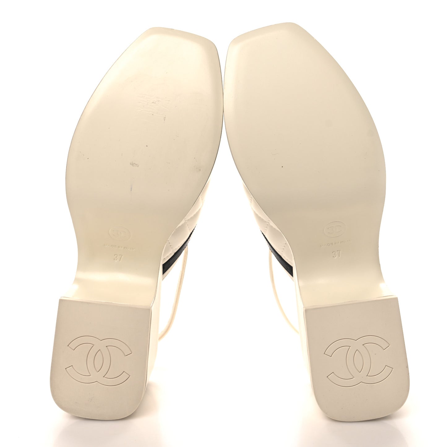 Lambskin Patent Quilted CC Platform Sandals 37 White Black