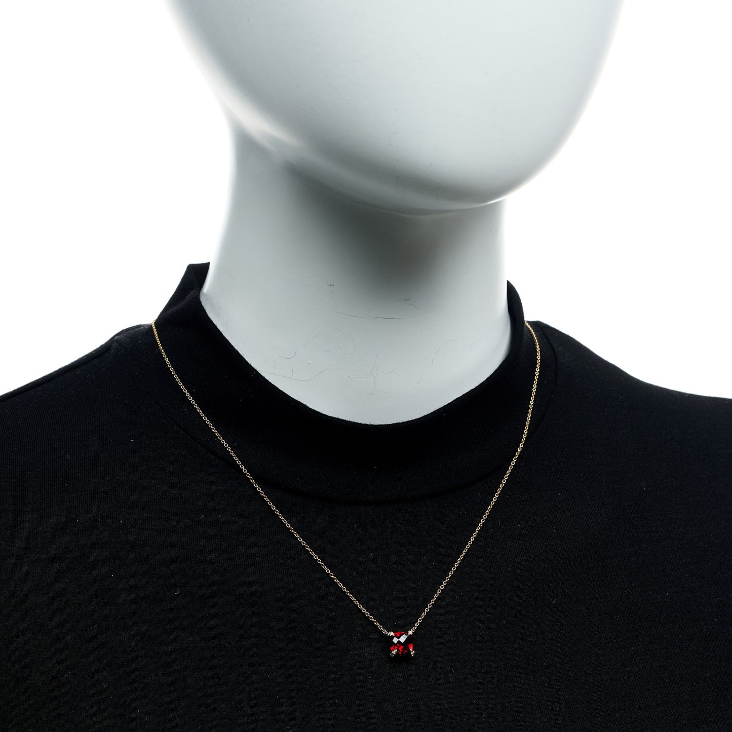 18K Yellow Gold Diamond Garnet 7mm Petite Chatelaine Pendant Necklace