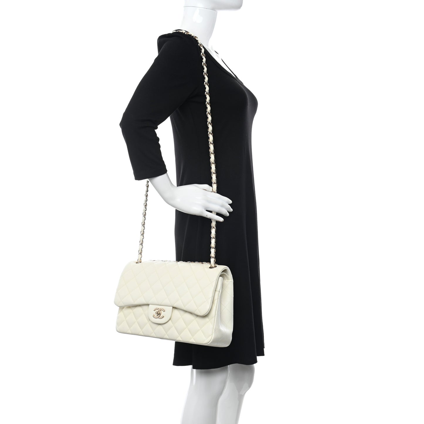 Caviar Quilted Jumbo Double Flap White