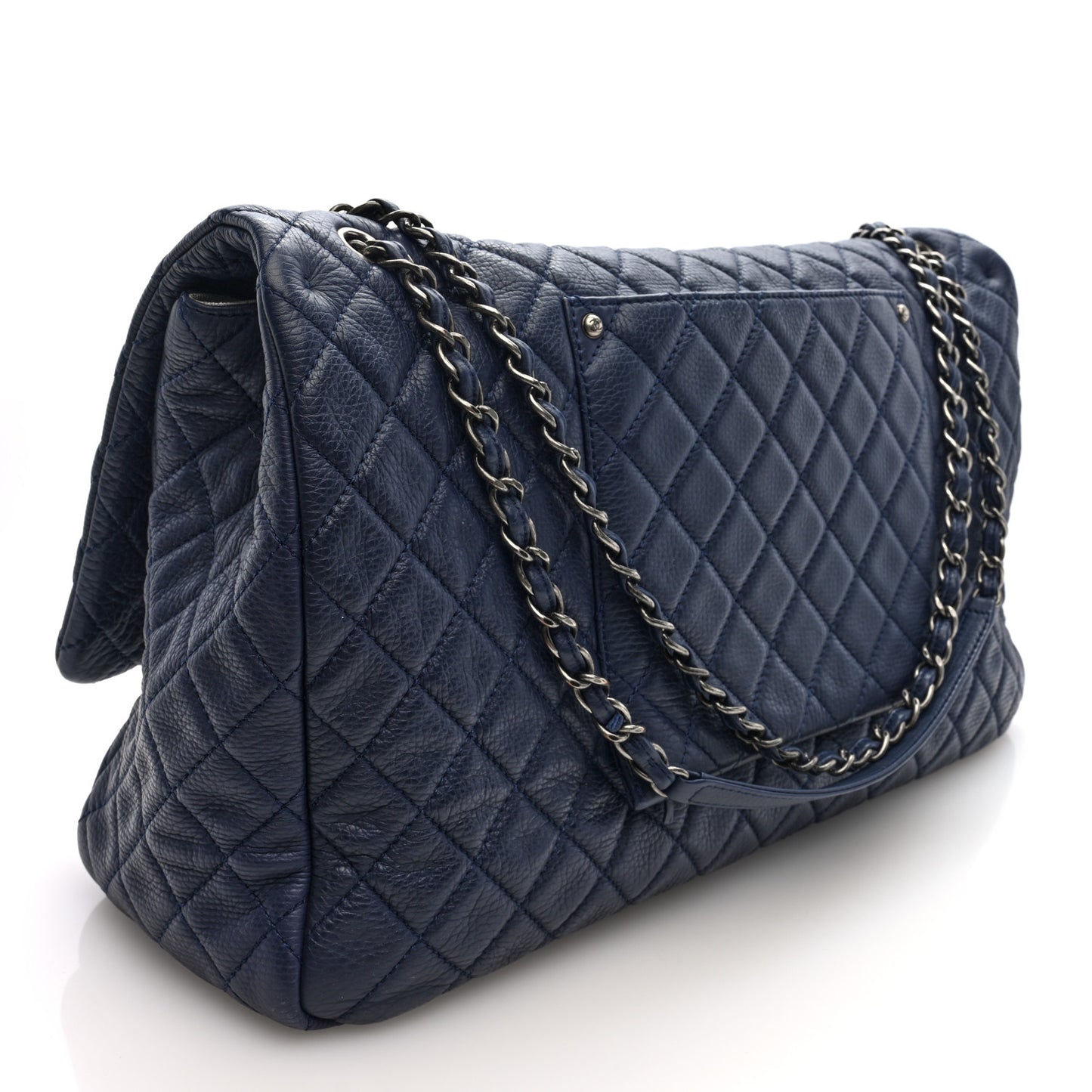 Calfskin Quilted XXL Travel Flap Bag Navy