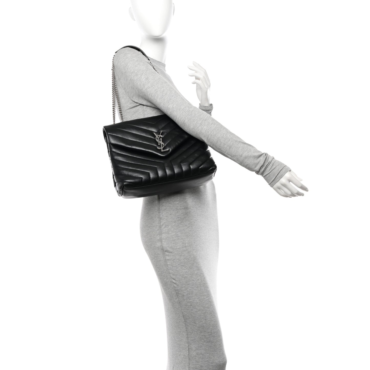Calfskin Y Quilted Monogram Medium Loulou Chain Satchel Black