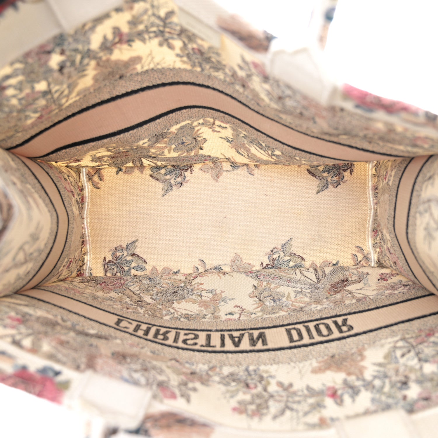 Christian Dior Canvas Embroidered Large Jardin D'Hiver Book Tote Latte Multicolor 5 of 11