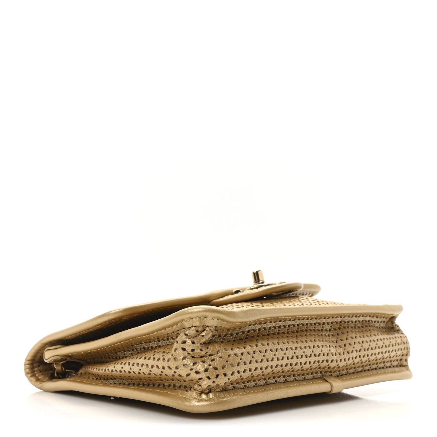 Metallic Perforated Calfskin Small Up In The Air Flap Gold