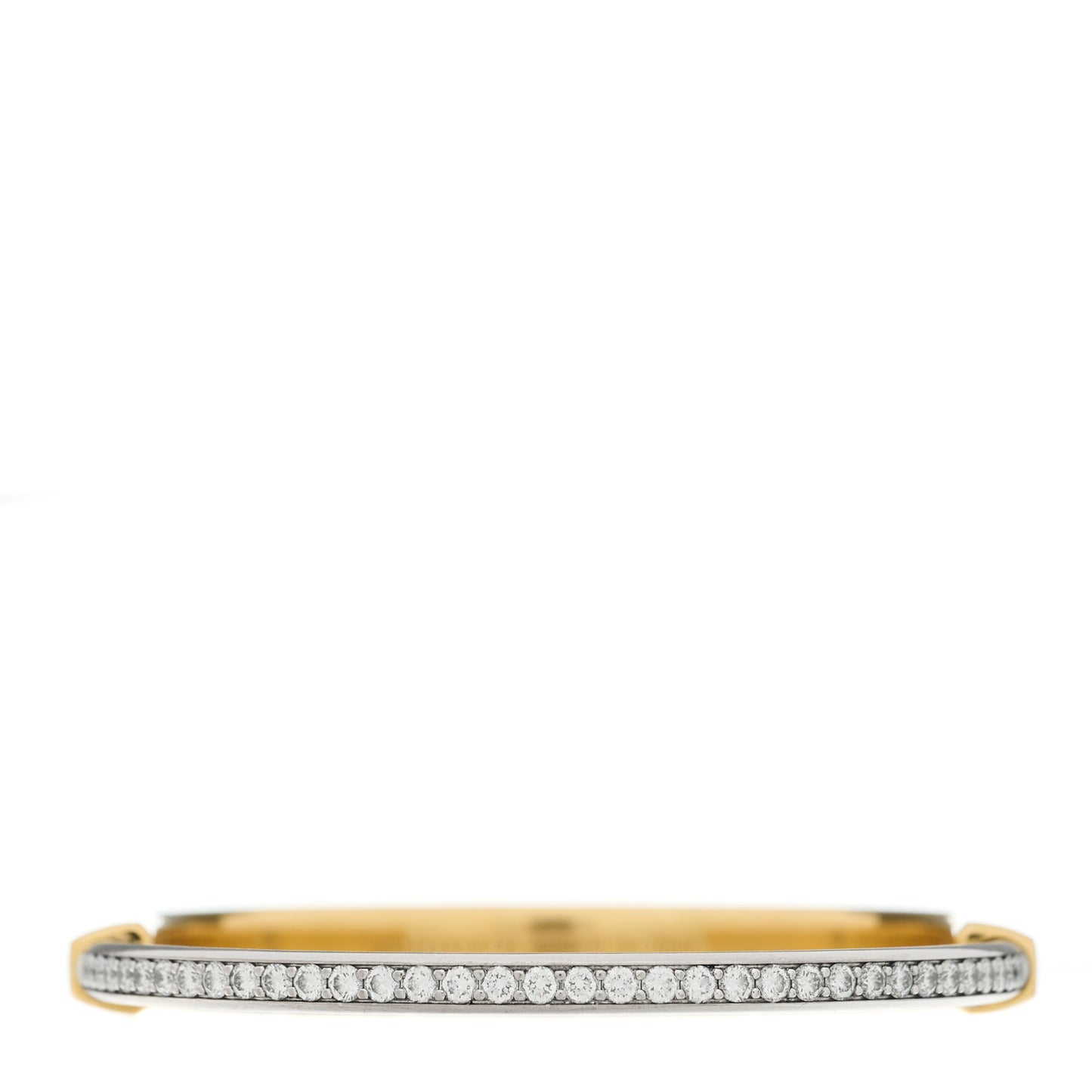 18K Yellow White Gold Diamond Tiffany Lock Half Pave Bangle Bracelet