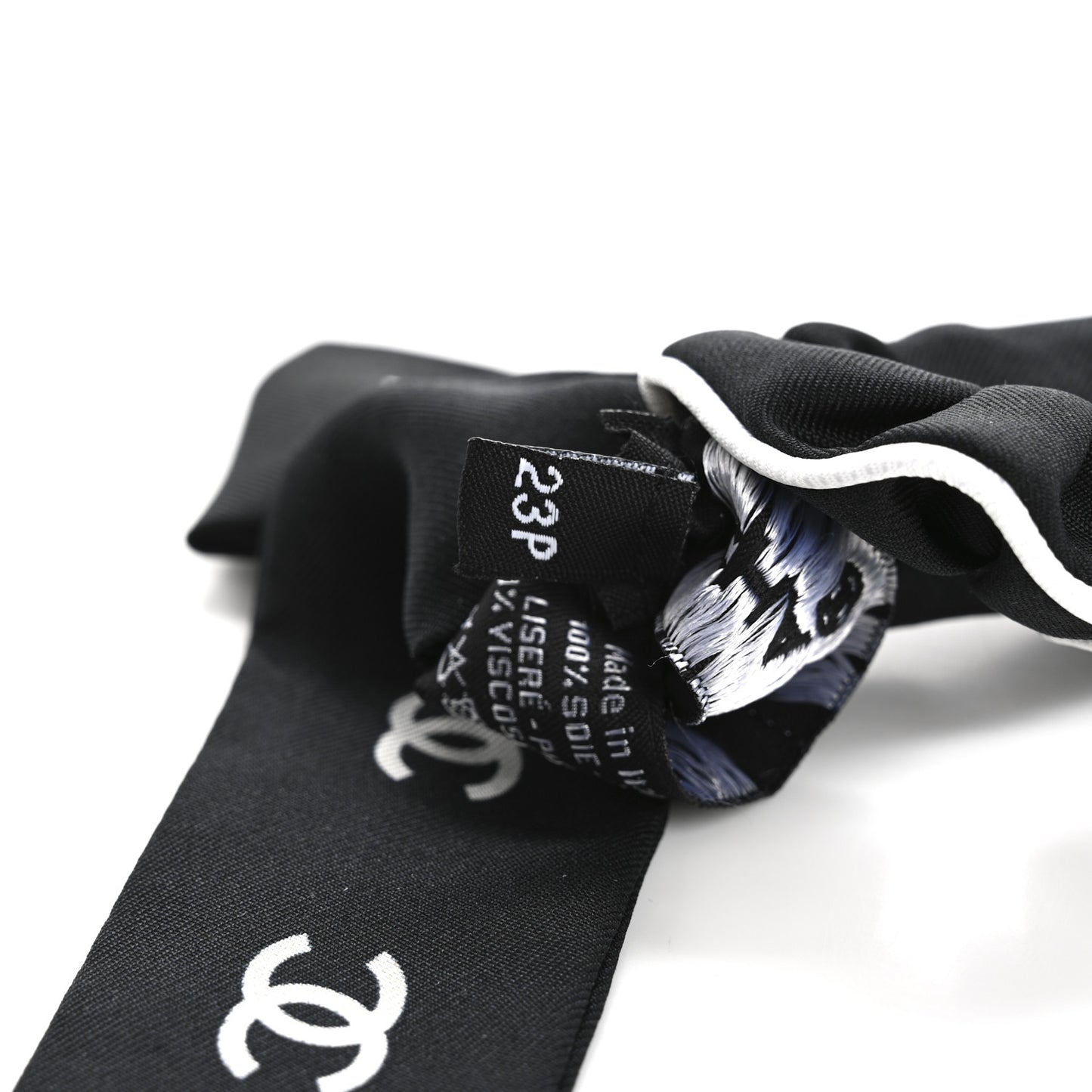 Silk CC Hair Tie Black Ecru