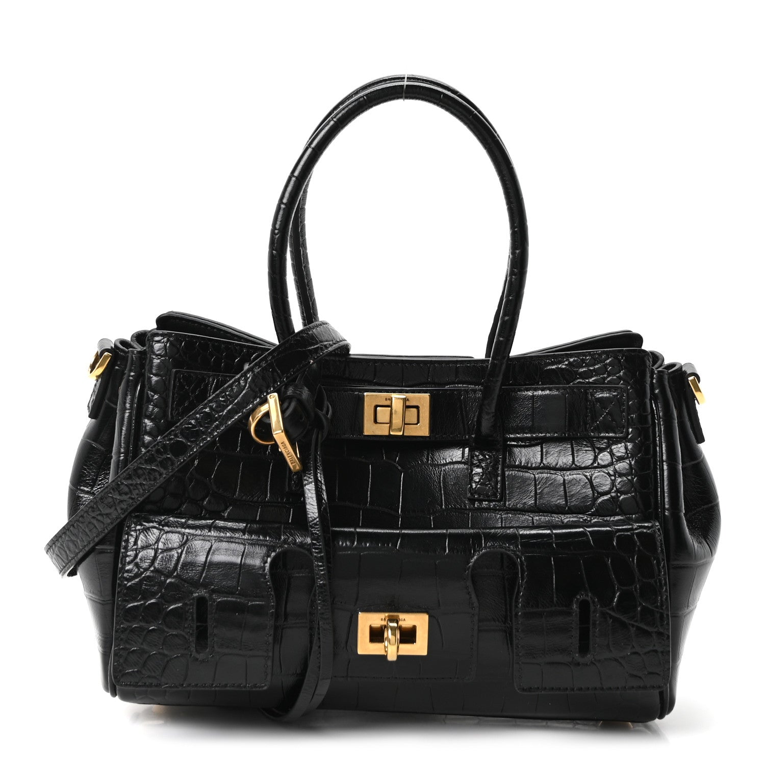 Balenciaga Calfskin Crocodile Embossed Mini Bel Air Carry All Bag