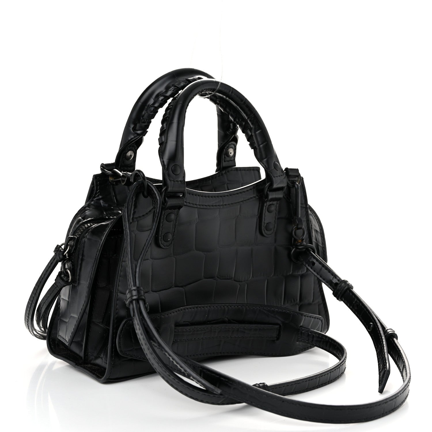 Balenciaga Semi Shiny Calfskin Crocodile Embossed Neo Classic Black Hardware Mini City Black 3 of 9