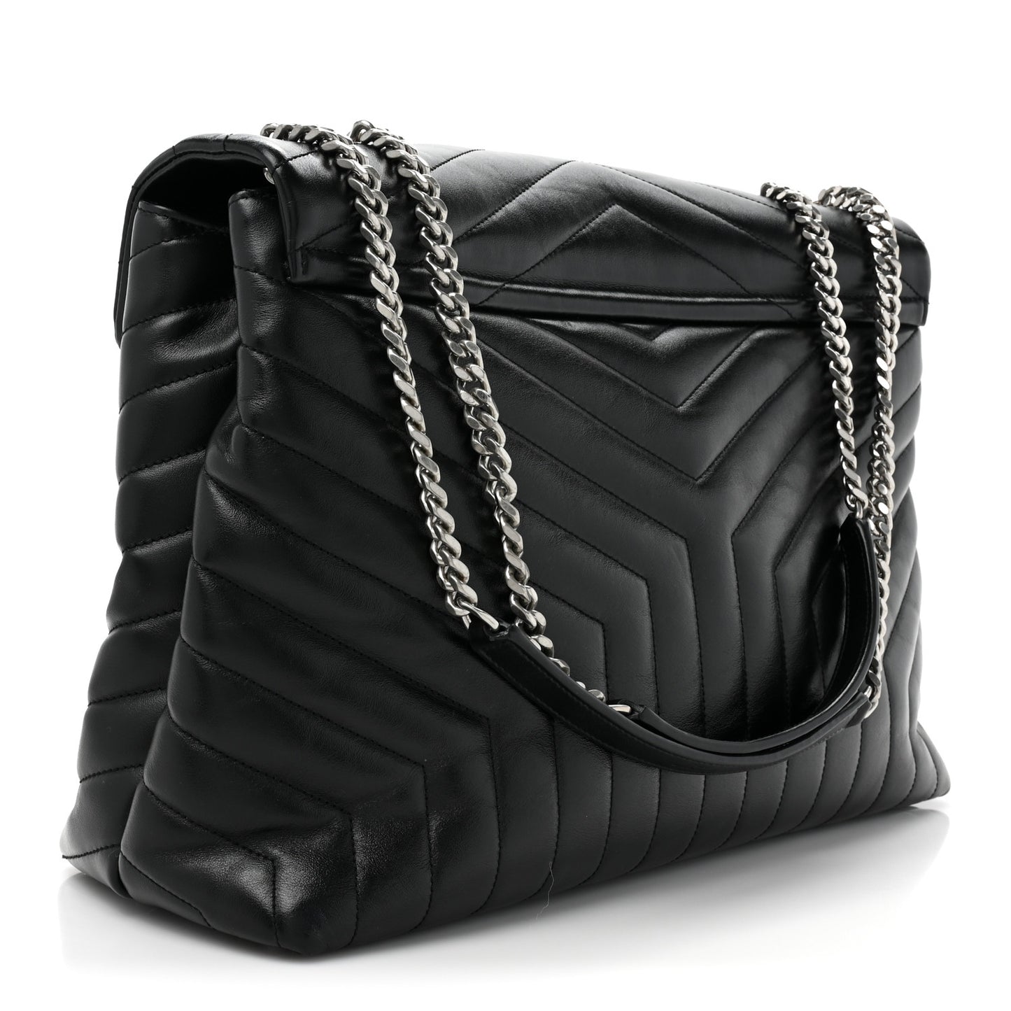 Calfskin Y Quilted Monogram Large Loulou Chain Satchel Black