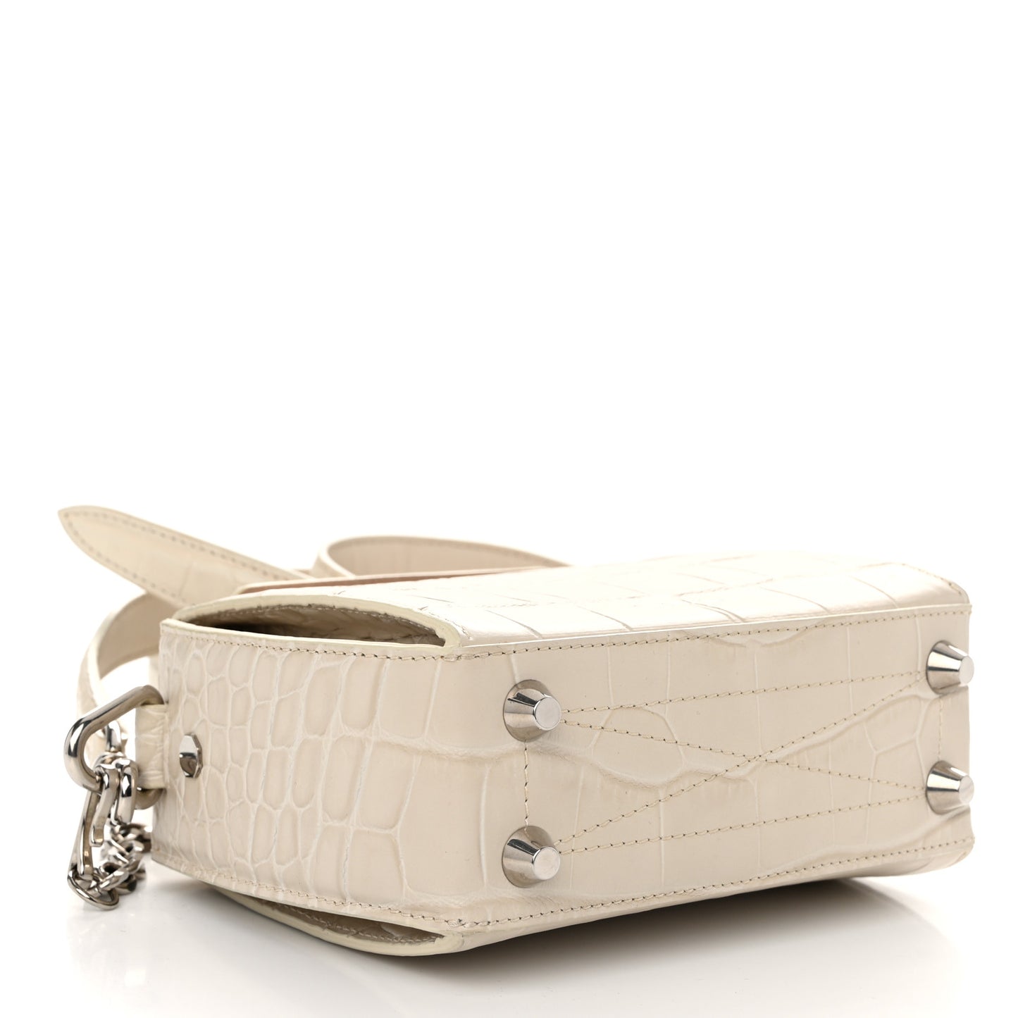 Calfskin Crocodile Embossed Box Shoulder Bag 16 White Bone