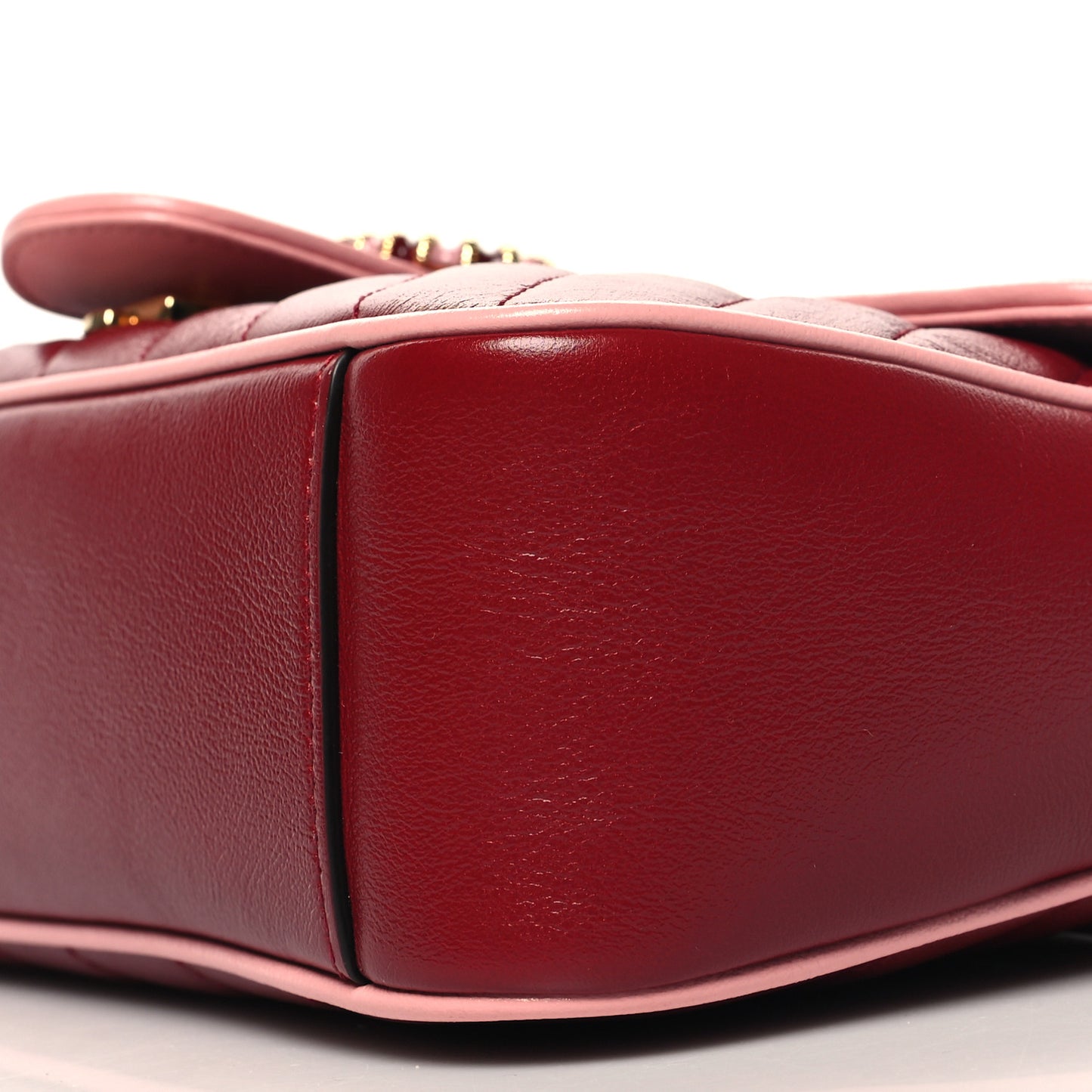 Azalea Calfskin Enamel Matelasse Diagonal Small Torchon GG Marmont Shoulder Bag New Cherry Red Wild Rose