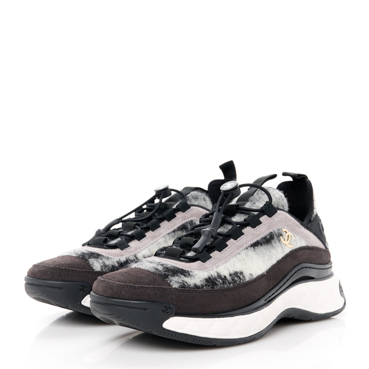 Suede Calfskin Mixed Fibers CC Sneakers 38.5 Grey Dark Grey Light Grey