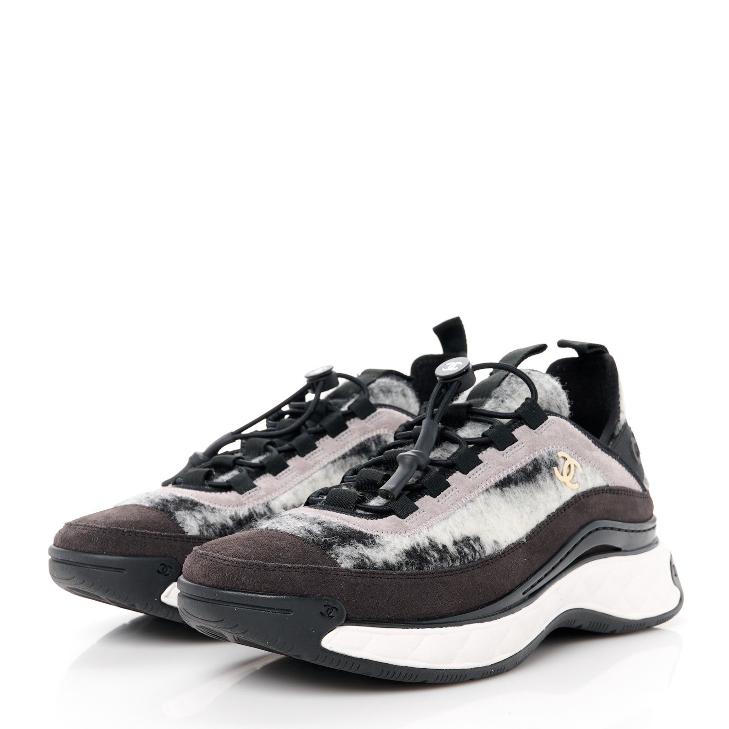 Chanel Suede Calfskin Mixed Fibers CC Sneakers 38.5 Grey Dark Grey Light Grey 3 of 10