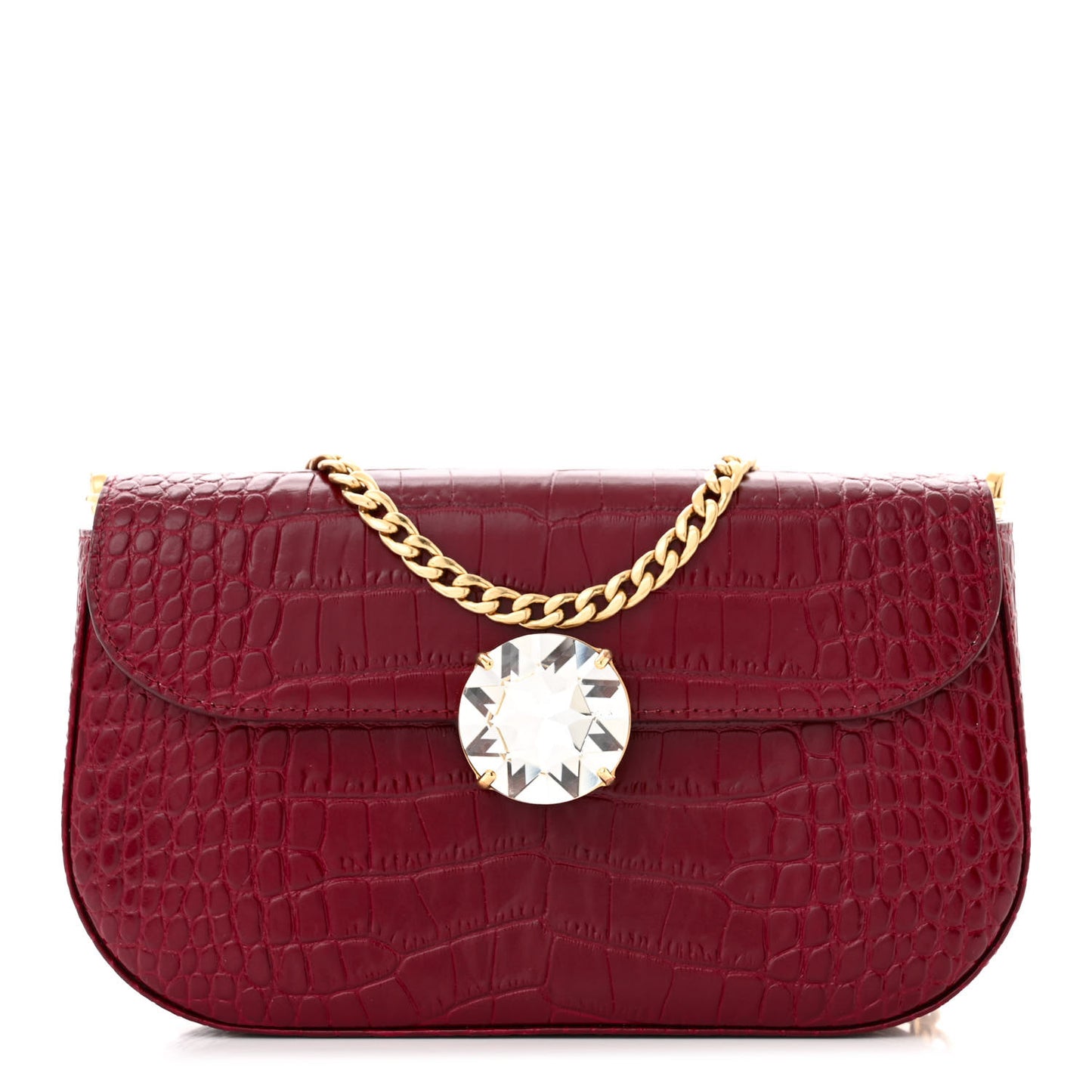 Calfskin Crystal Crocodile Embossed Saint Cocco Wallet On Chain Rubino