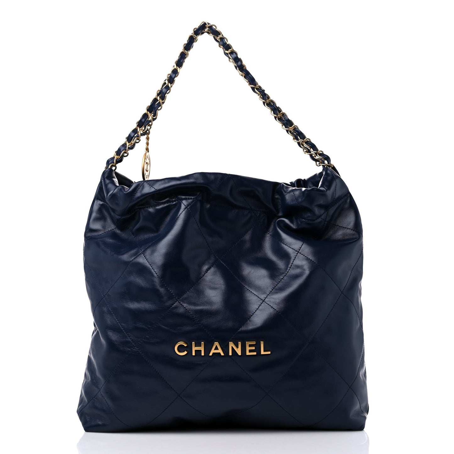 Shiny Calfskin Quilted Chanel 22 Navy Blue