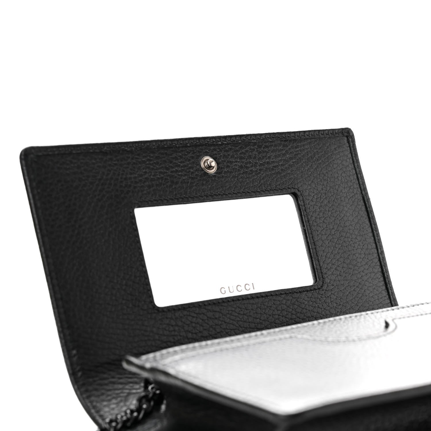 Gucci Dollar Calfskin Enamel Monochrome Mini GG Marmont Chain Wallet Black 7 of 11