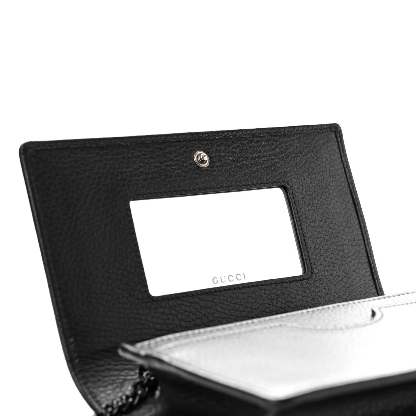 Dollar Calfskin Enamel Monochrome Mini GG Marmont Chain Wallet Black