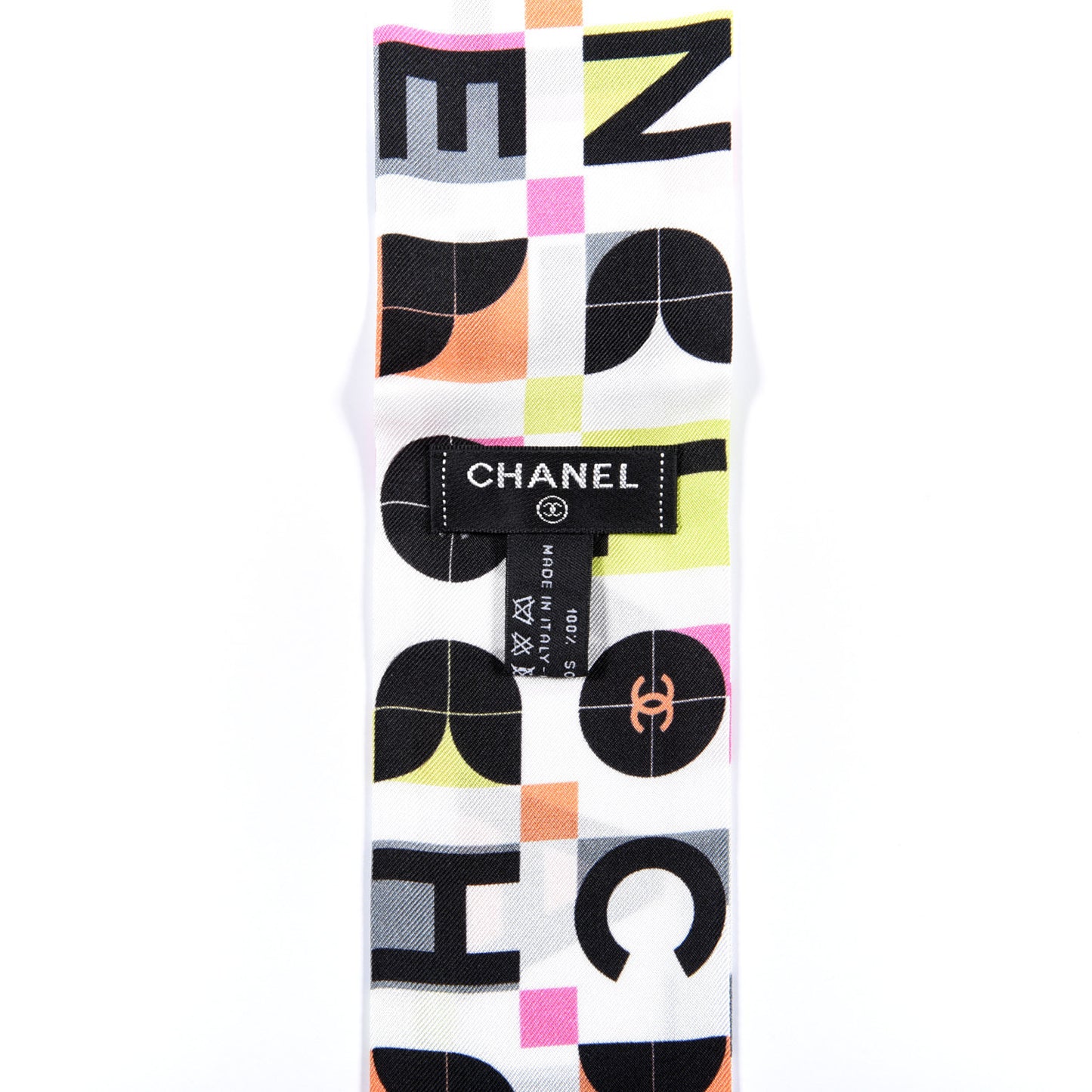 Silk Logo Slim Bandeau Scarf White Black Orange