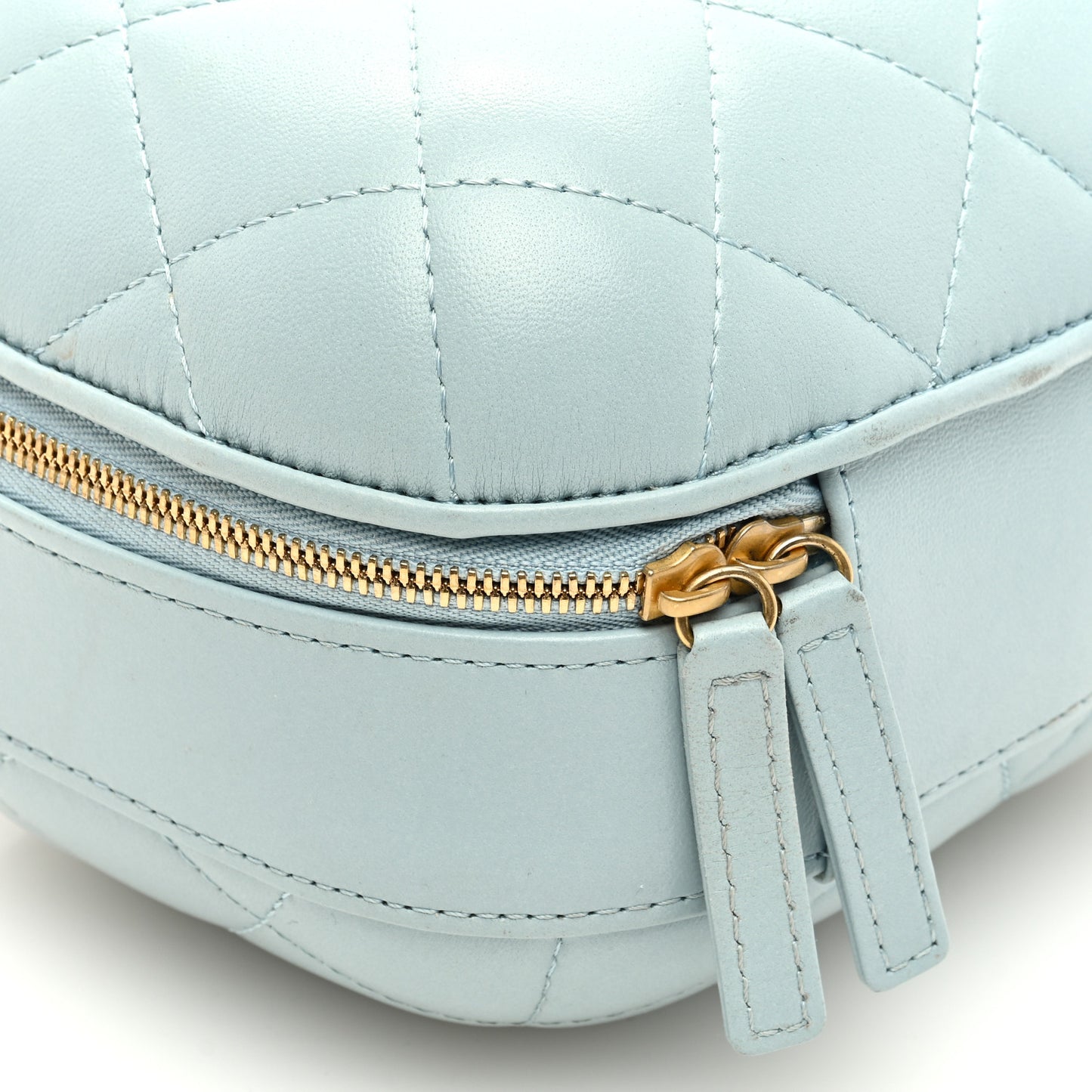 Lambskin Quilted Small CC Bubble Vanity Case With Chain Light Blue