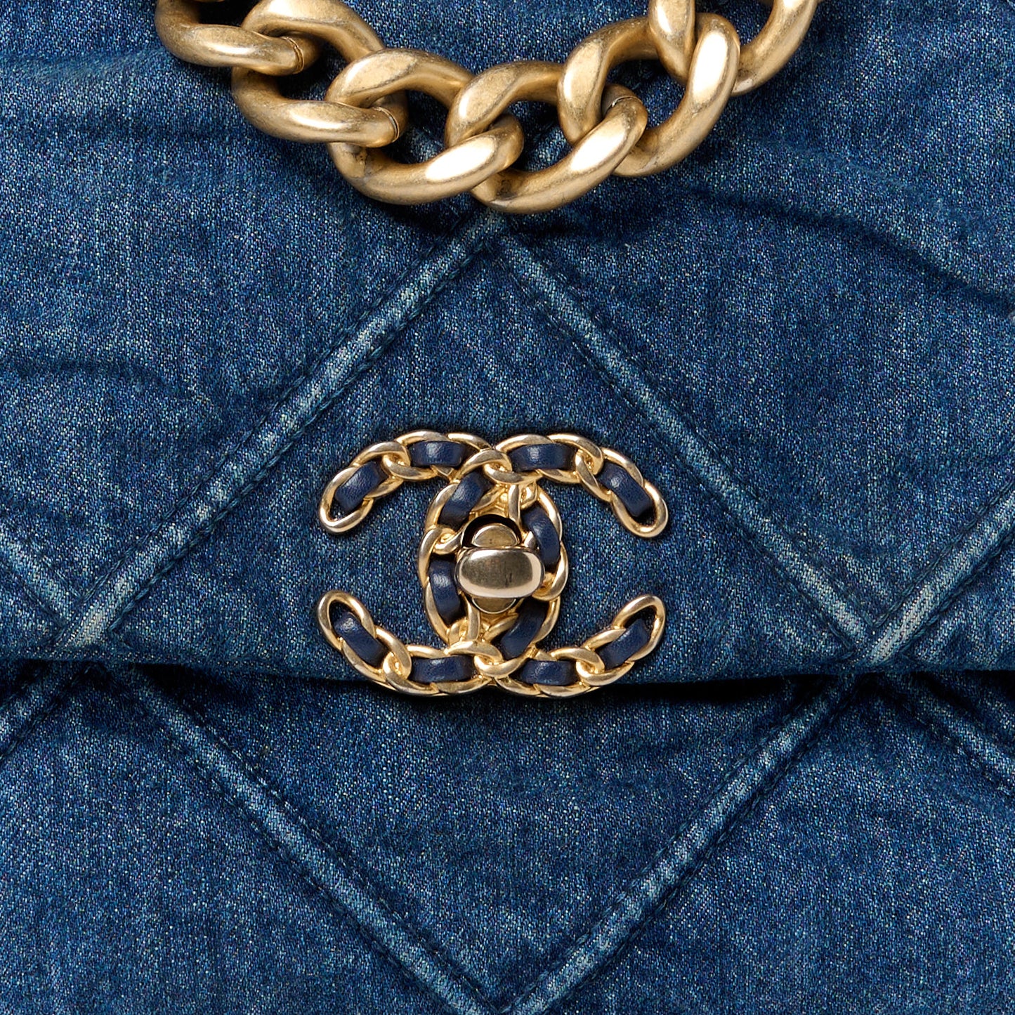 Denim Quilted Large Chanel 19 Flap Blue