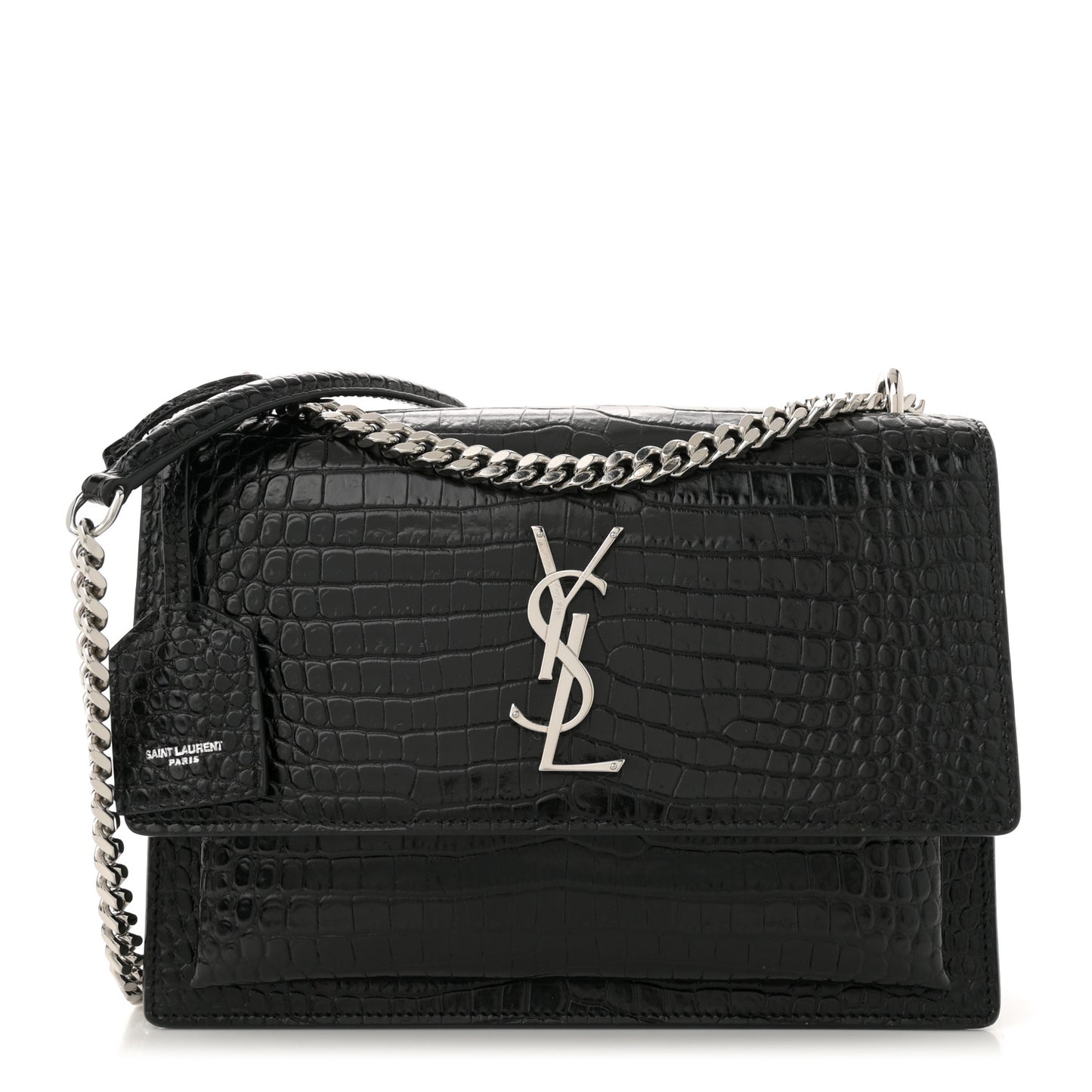Calfskin Crocodile Embossed Medium Monogram Sunset Black