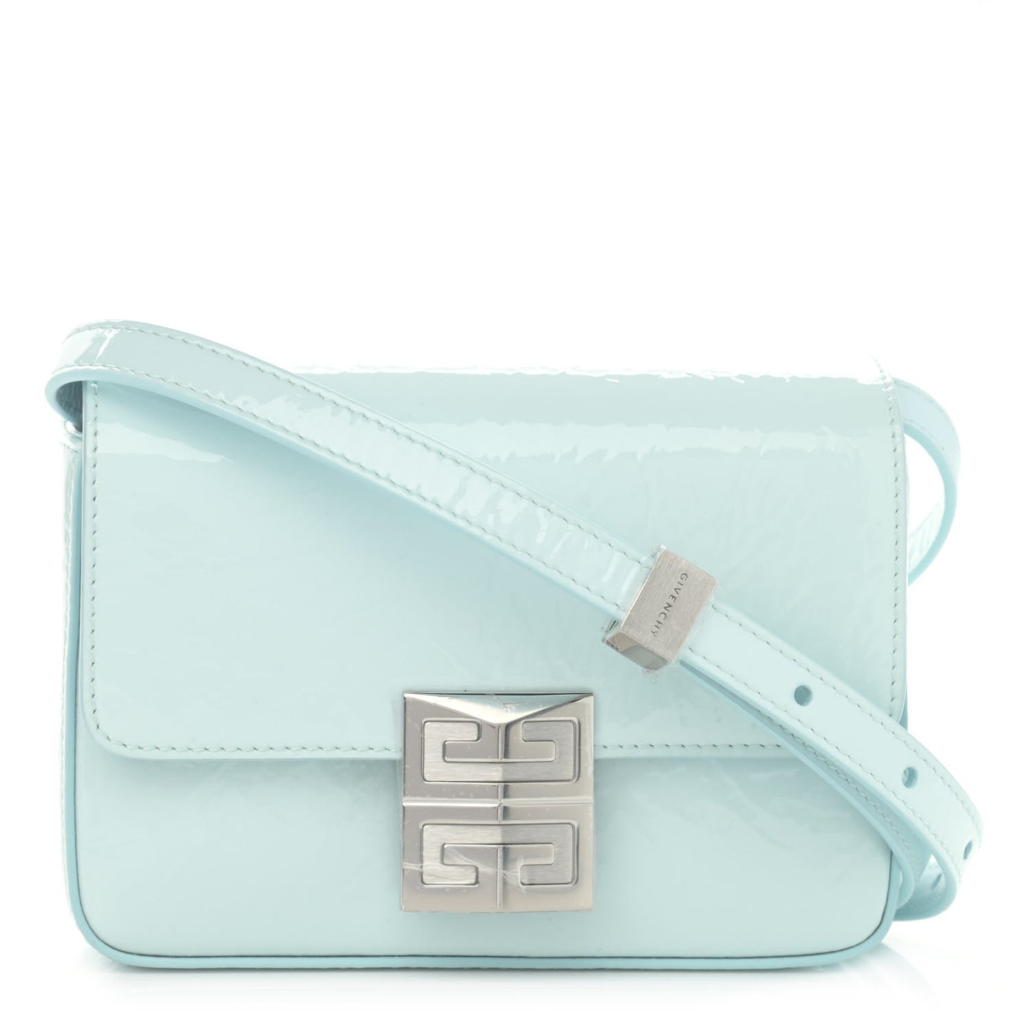 Patent Textured Goatskin Mini 4G Crossbody Sky Blue