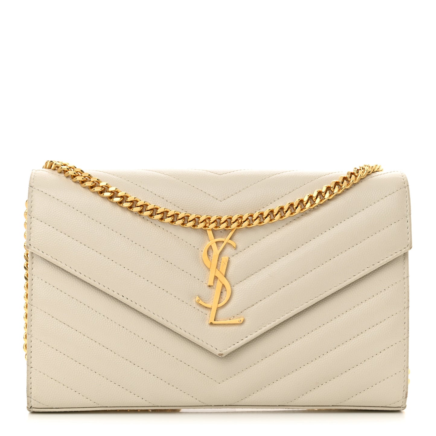 Grain De Poudre Matelasse Chevron Monogram Chain Wallet Crema Soft