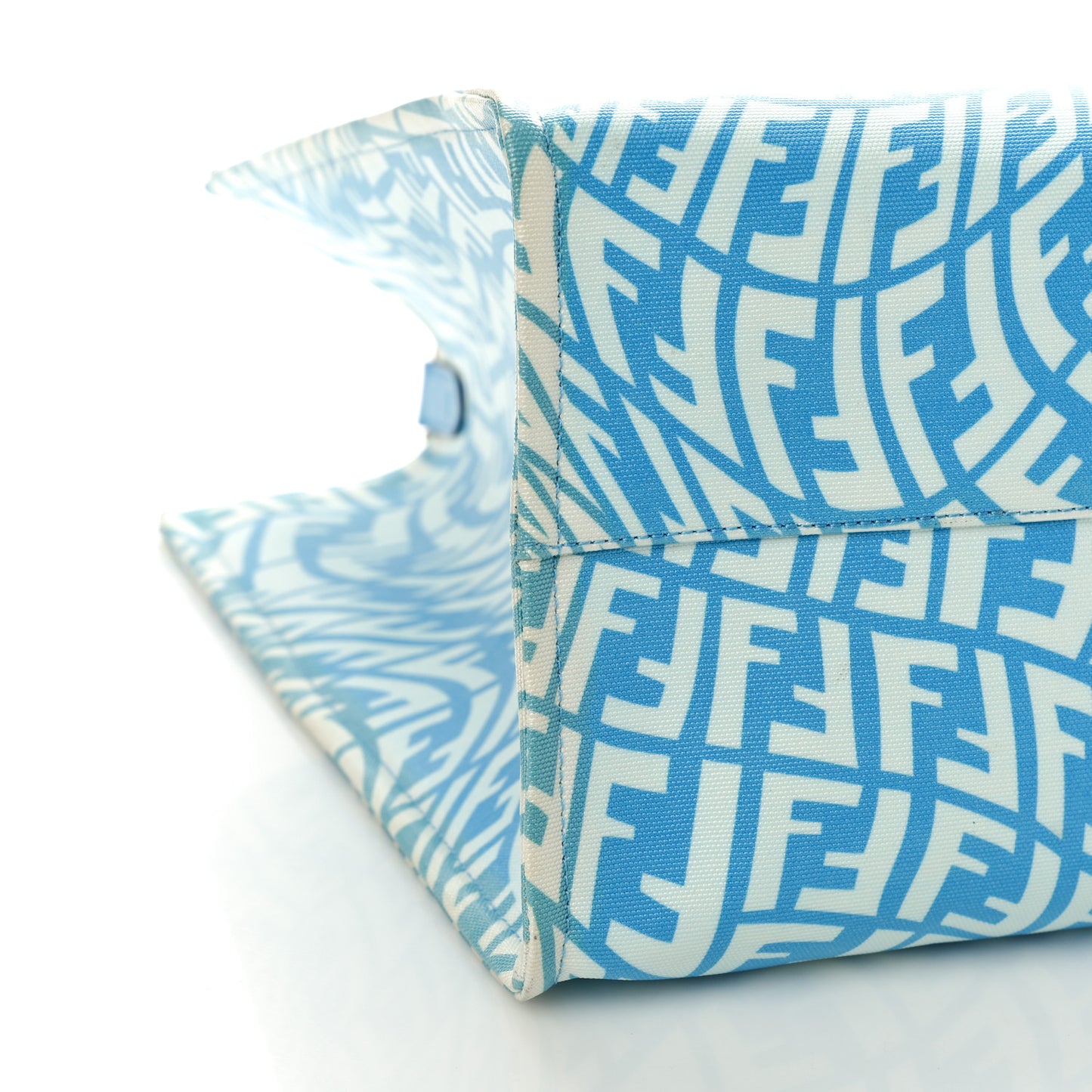 X SARAH COLEMAN Glazed Canvas Vitello King FF Vertigo Shopping Tote Bag Cyber Blue White