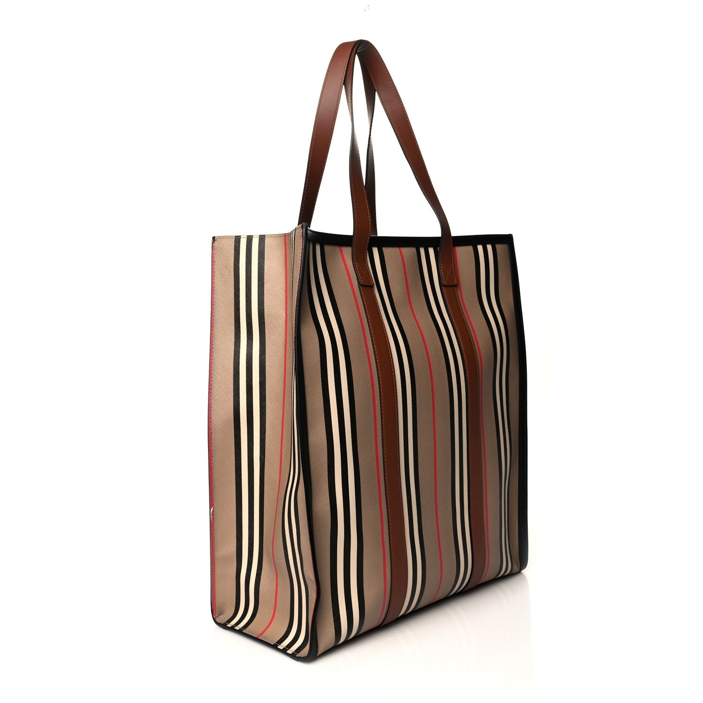 E-Canvas Stripe Medium Portrait Tote Bag Brown