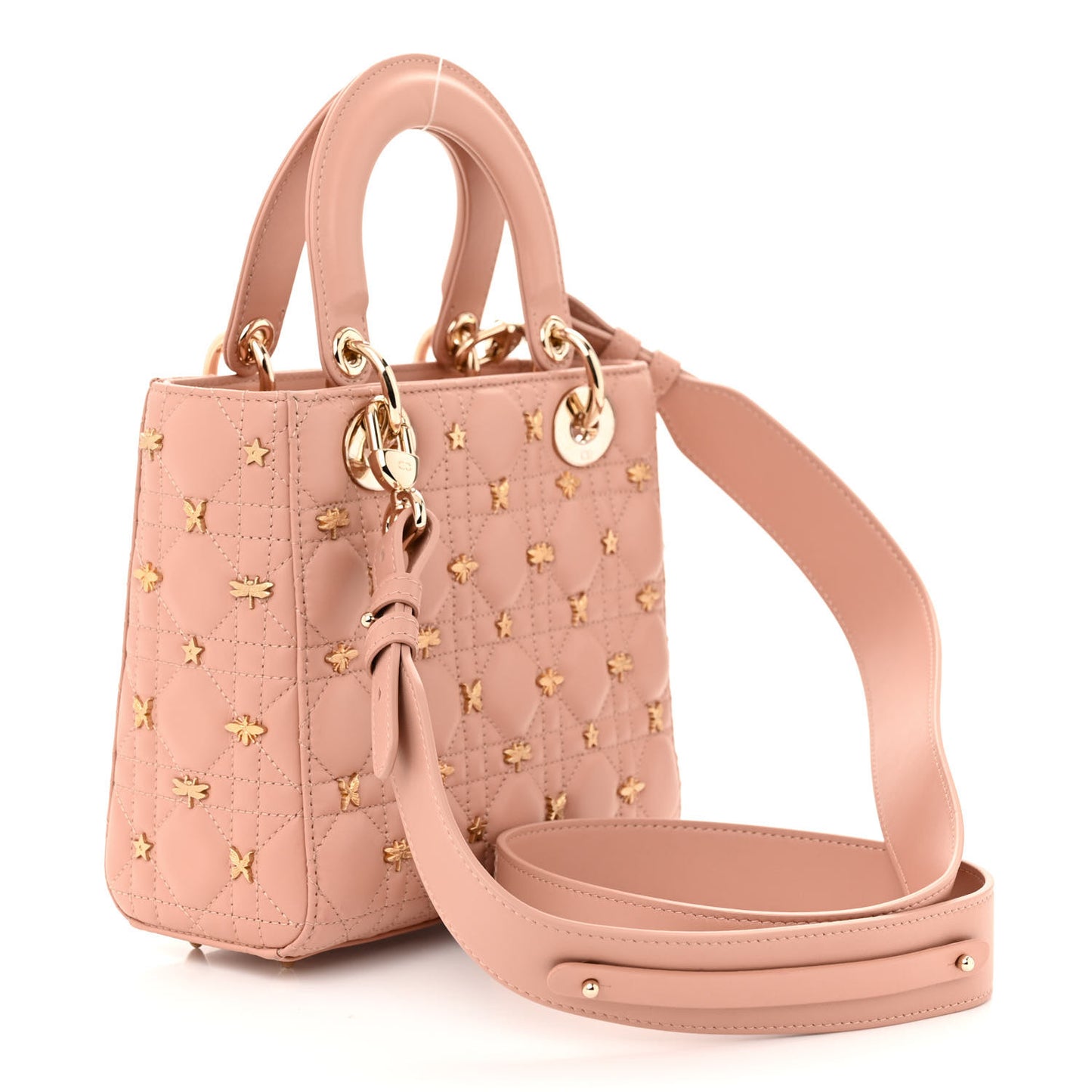 Lambskin Cannage Dragonfly Studs Small Lady Dior Rose Des Vents