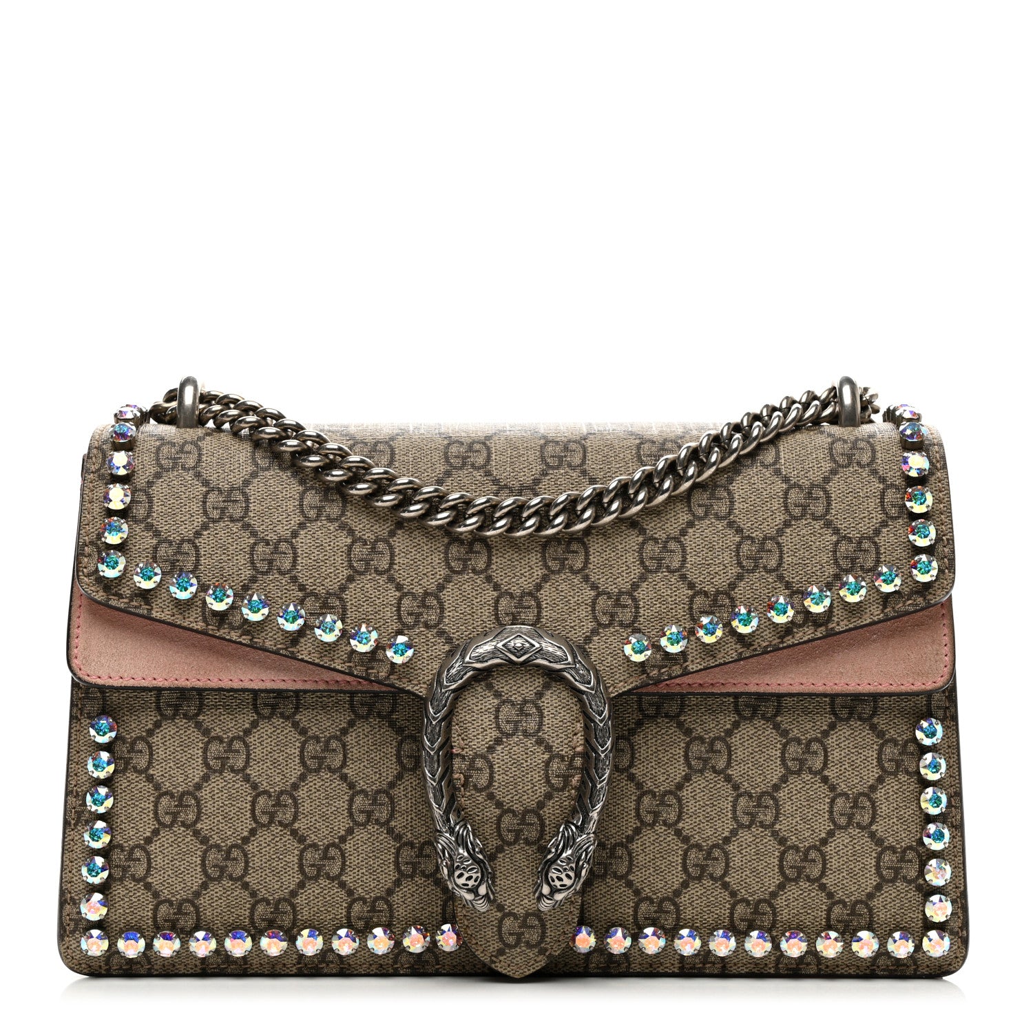 Gucci GG Supreme Monogram Suede Crystal Small Dionysus Shoulder Bag Beige Ebony Light Peonia 1 of 11