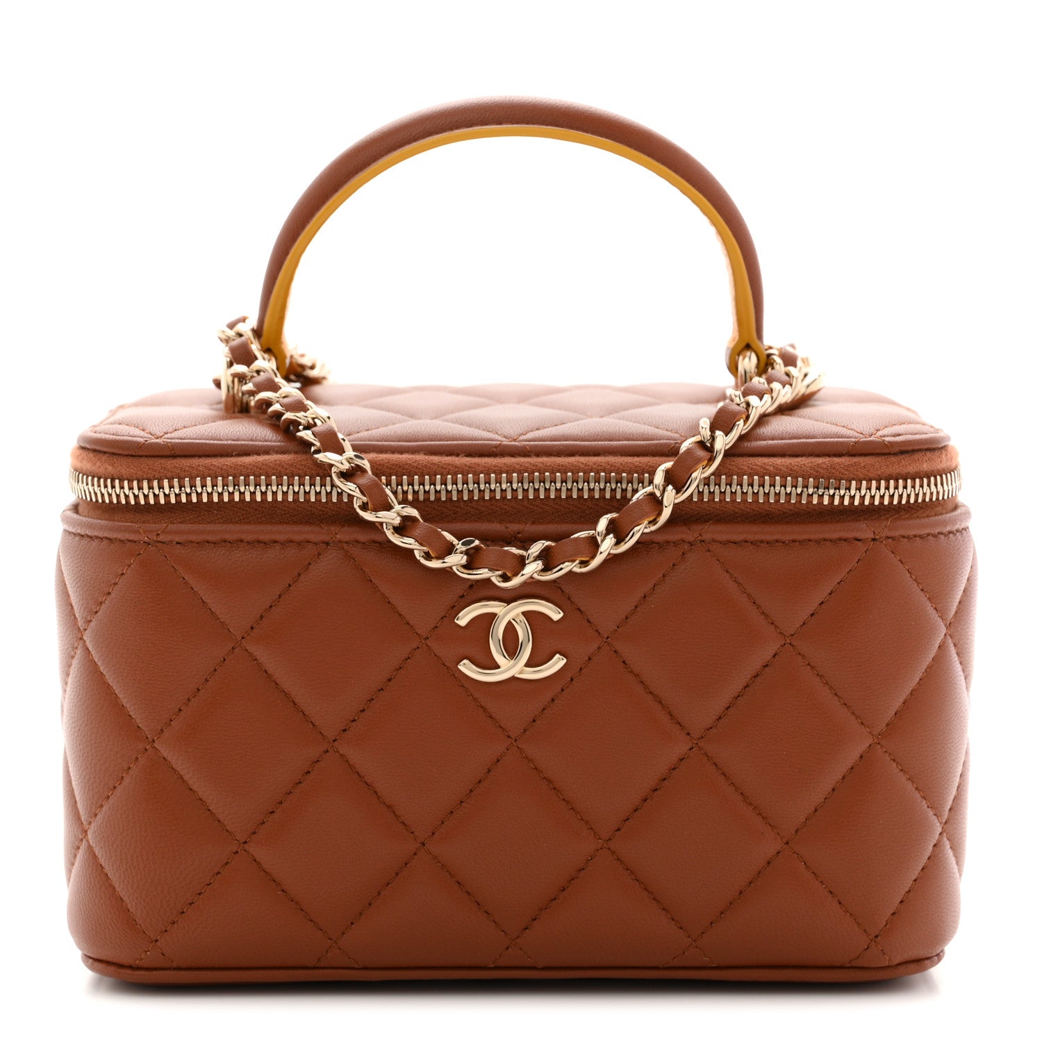Chanel Lambskin Quilted Small Top Handle Vanity Case With Chain