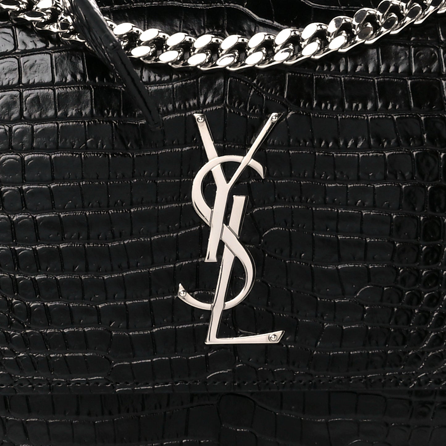 Calfskin Crocodile Embossed Large Monogram Sunset Black