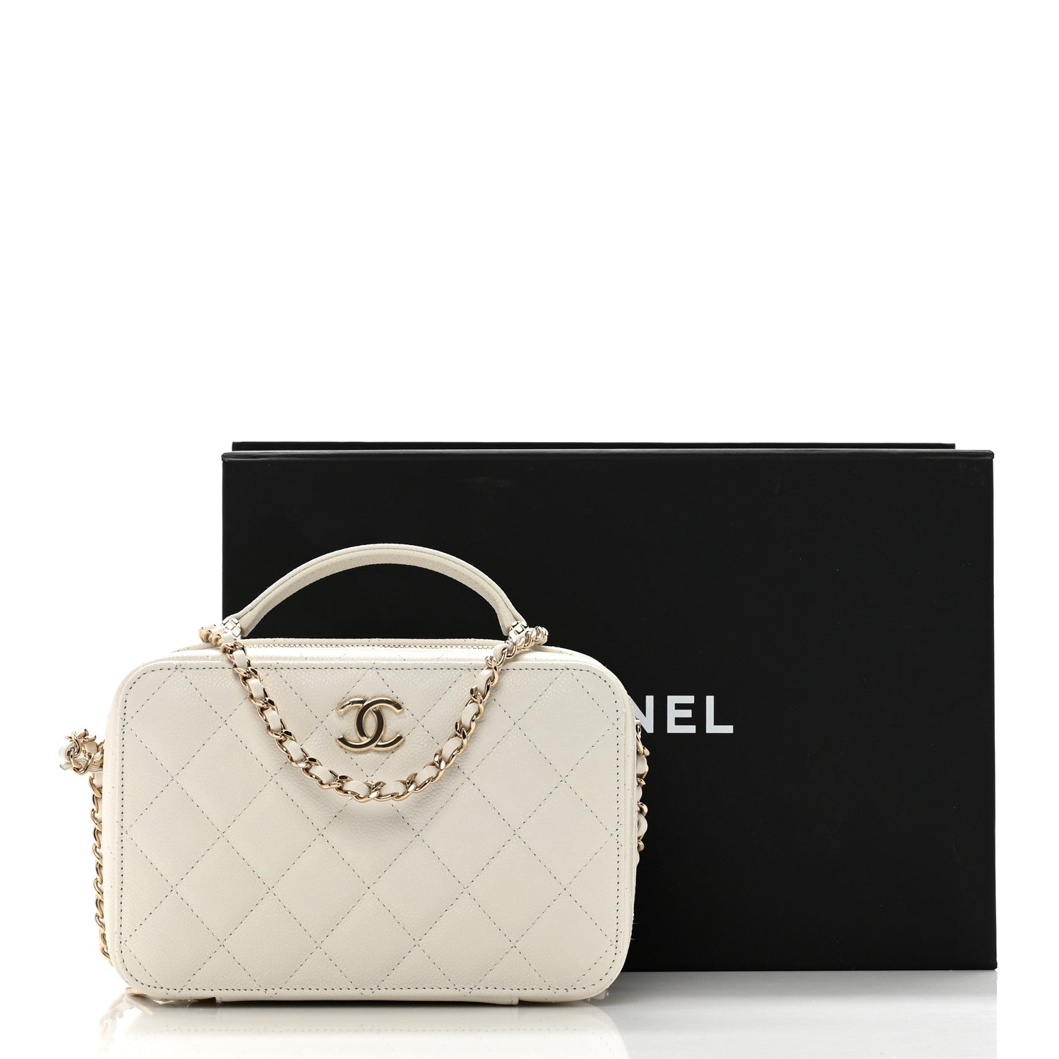 Chanel Caviar Quilted Top Handle Vanity Case White 10 of 10
