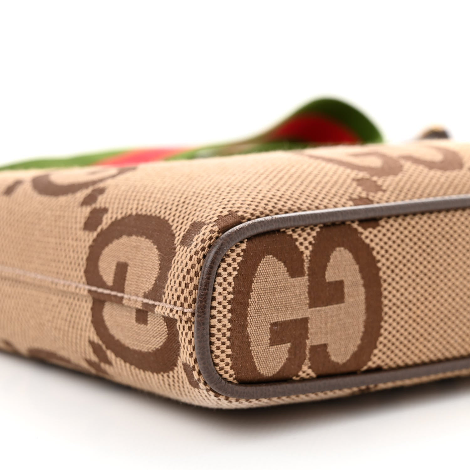 Gucci Monogram Jumbo GG Textured Dollar Calfskin Web Wristlet Messenger Bag Camel Ebony New Acero 8 of 9