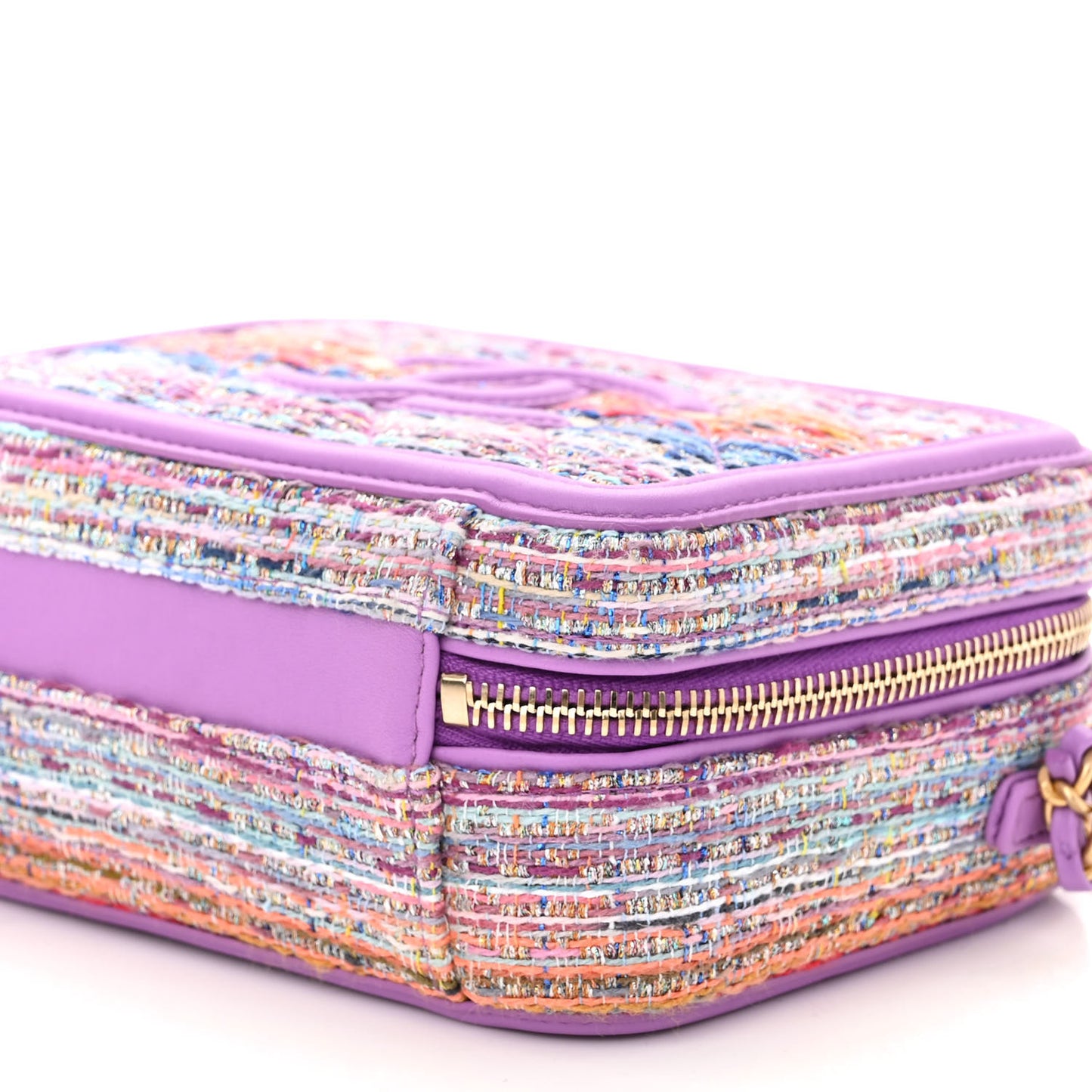 Tweed Quilted Small CC Filigree Vanity Case Purple Multicolor