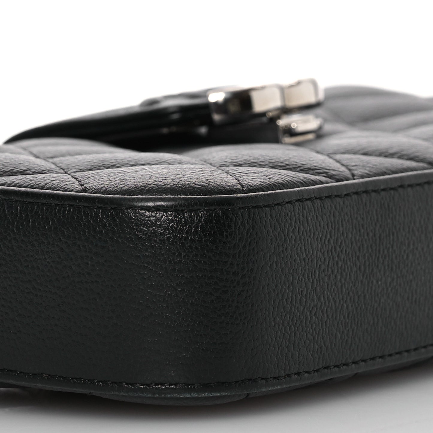 Goatskin Quilted CC Box Clutch With Chain Black