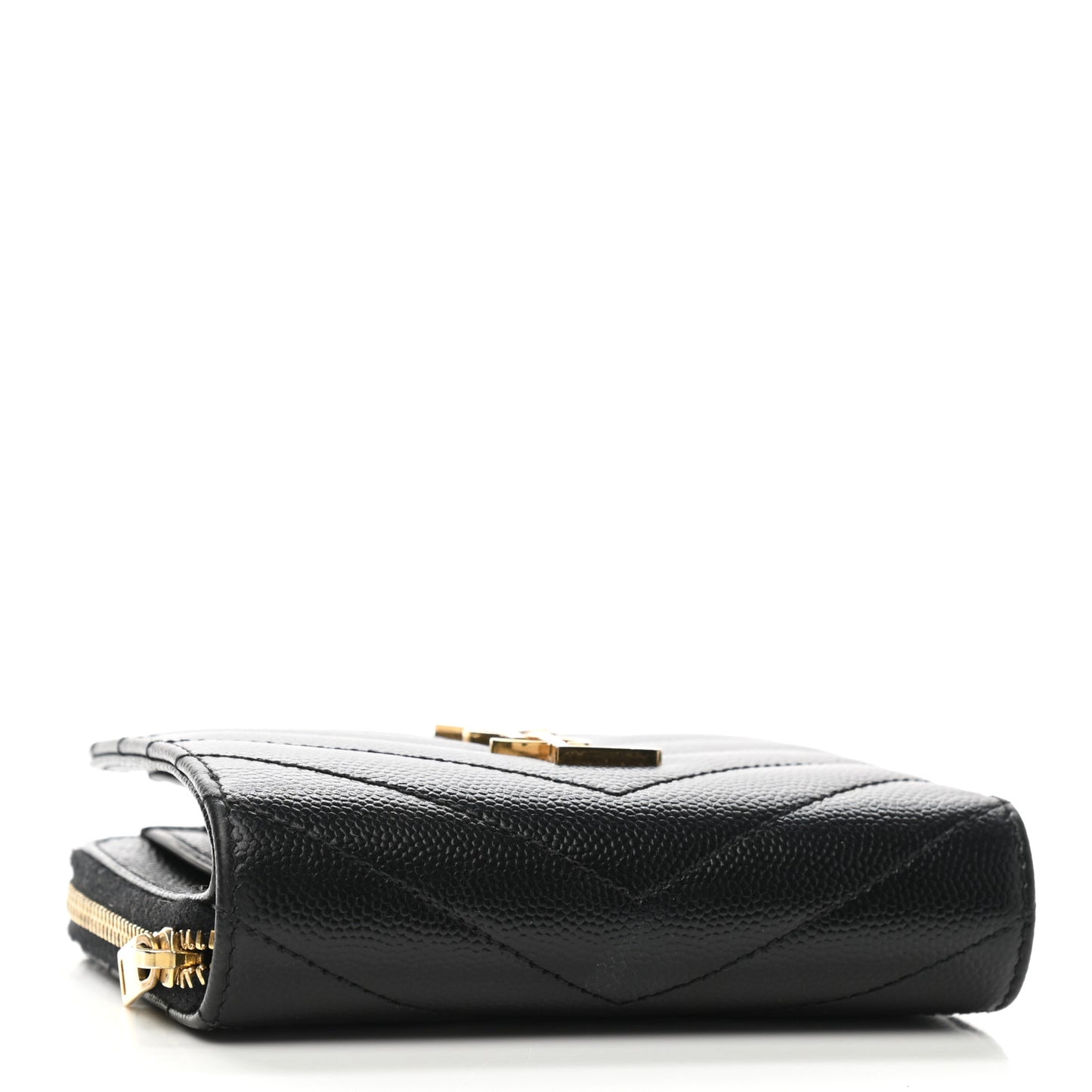 Grain De Poudre Matelasse Chevron Monogram Compact Zip Around Wallet Black