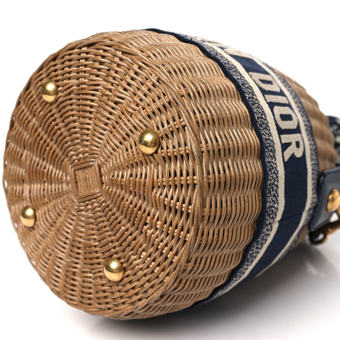 Wicker Oblique Drawstring Bucket Bag Blue