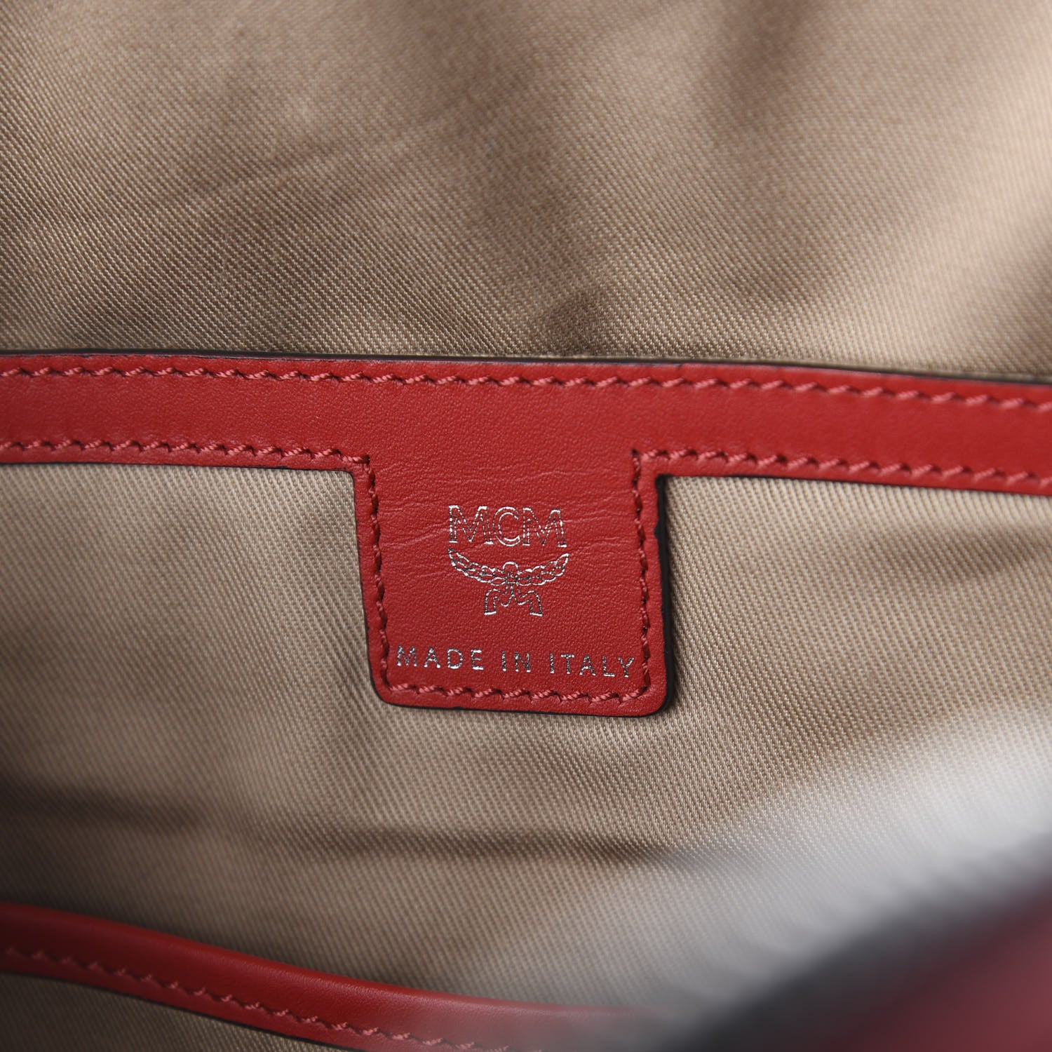 MCM Calfskin Contrast Logo Stark Backpack Ruby Red 5 of 7