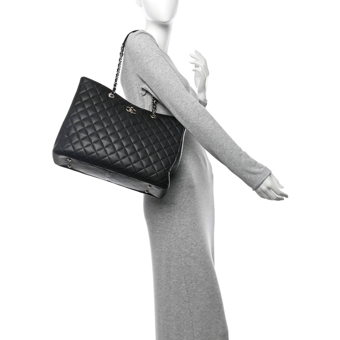 Caviar Quilted Large Shopping Tote Black