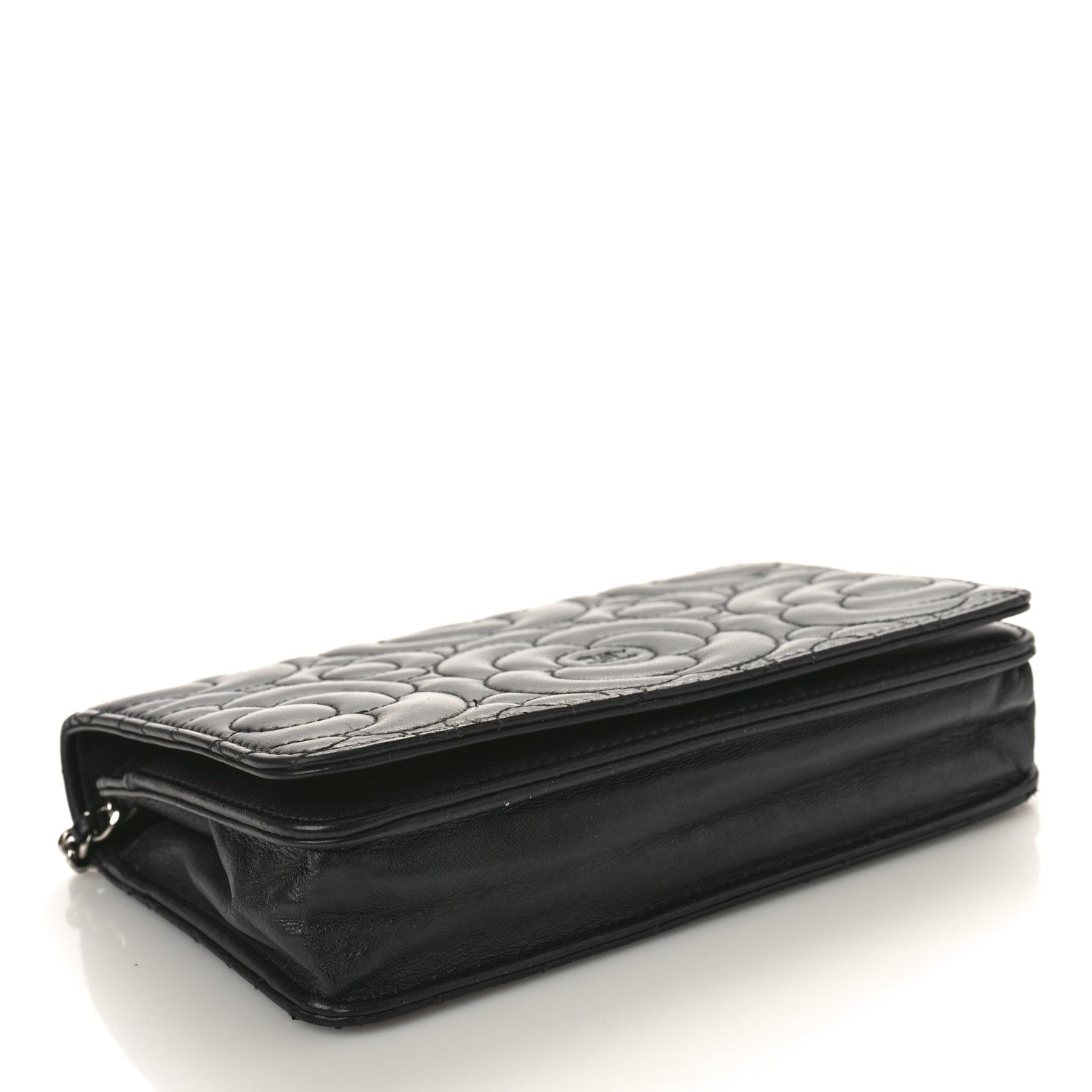 Chanel Lambskin Camellia Quilted Wallet On Chain WOC Black 4 of 11