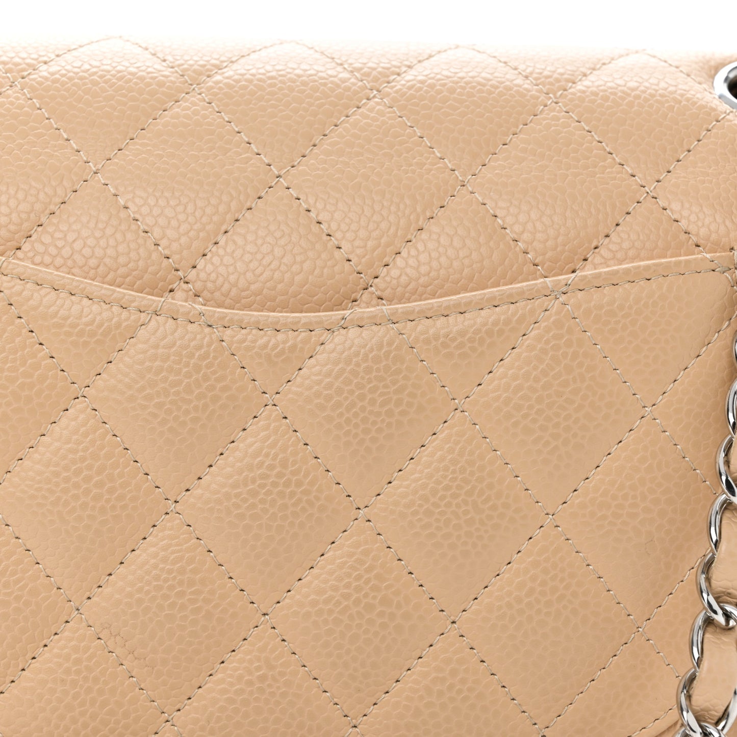 Caviar Quilted Medium Double Flap Beige
