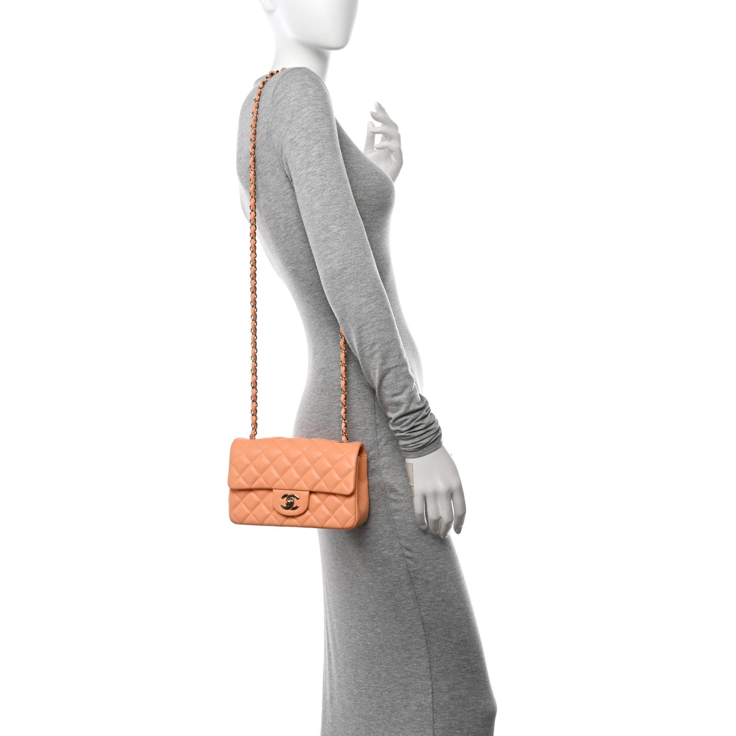 Lambskin Quilted Mini Rectangular Flap Light Orange