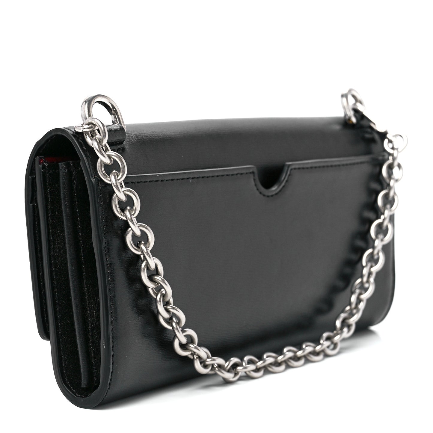 Calfskin Jitney Logo Flap Wallet On Chain Black