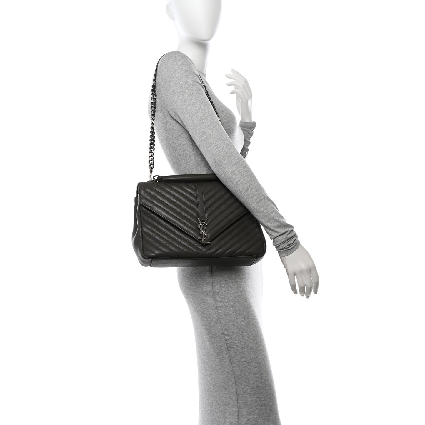 Sheepskin Matelasse Chevron Monogram Large College Satchel Dark Anthracite