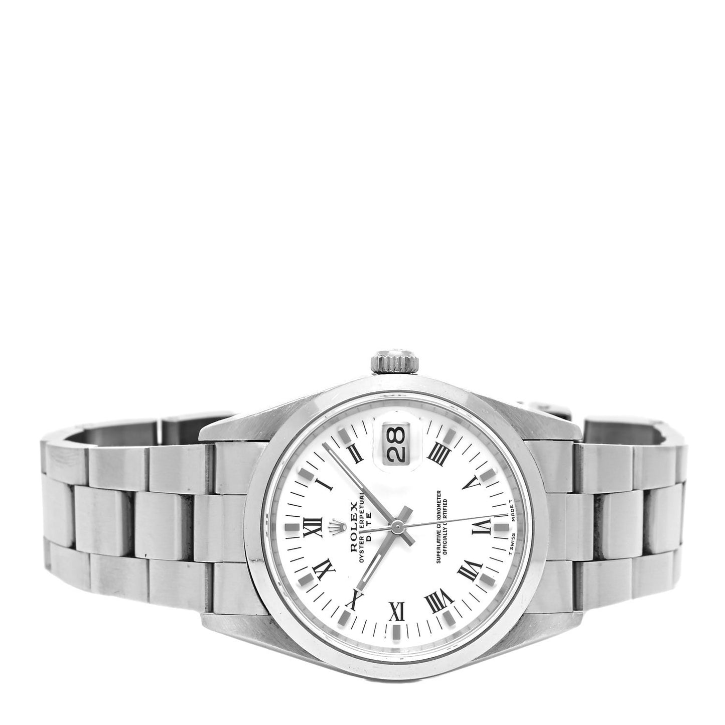 Stainless Steel 34mm Oyster Perpetual Date Watch White Roman 15200