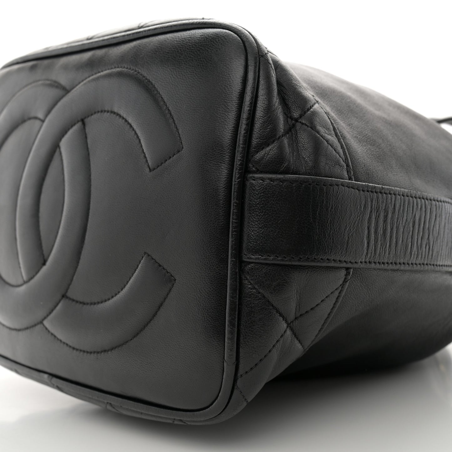 Lambskin Quilted Drawstring Bucket Bag Black